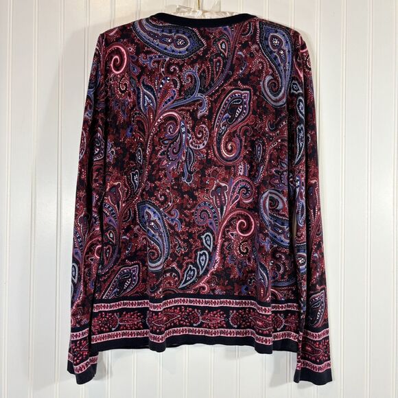 Talbots Women Cardigan Button Up Size L Navy Paisley Office Holiday Preppy Artsy - Picture 3 of 10